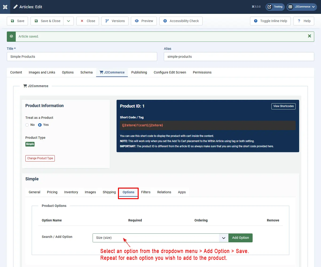 Options configuration